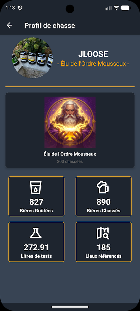 Écran du profil utilisateur